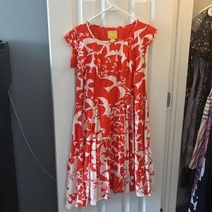 Anthropologie Maeve orange and white swing dress